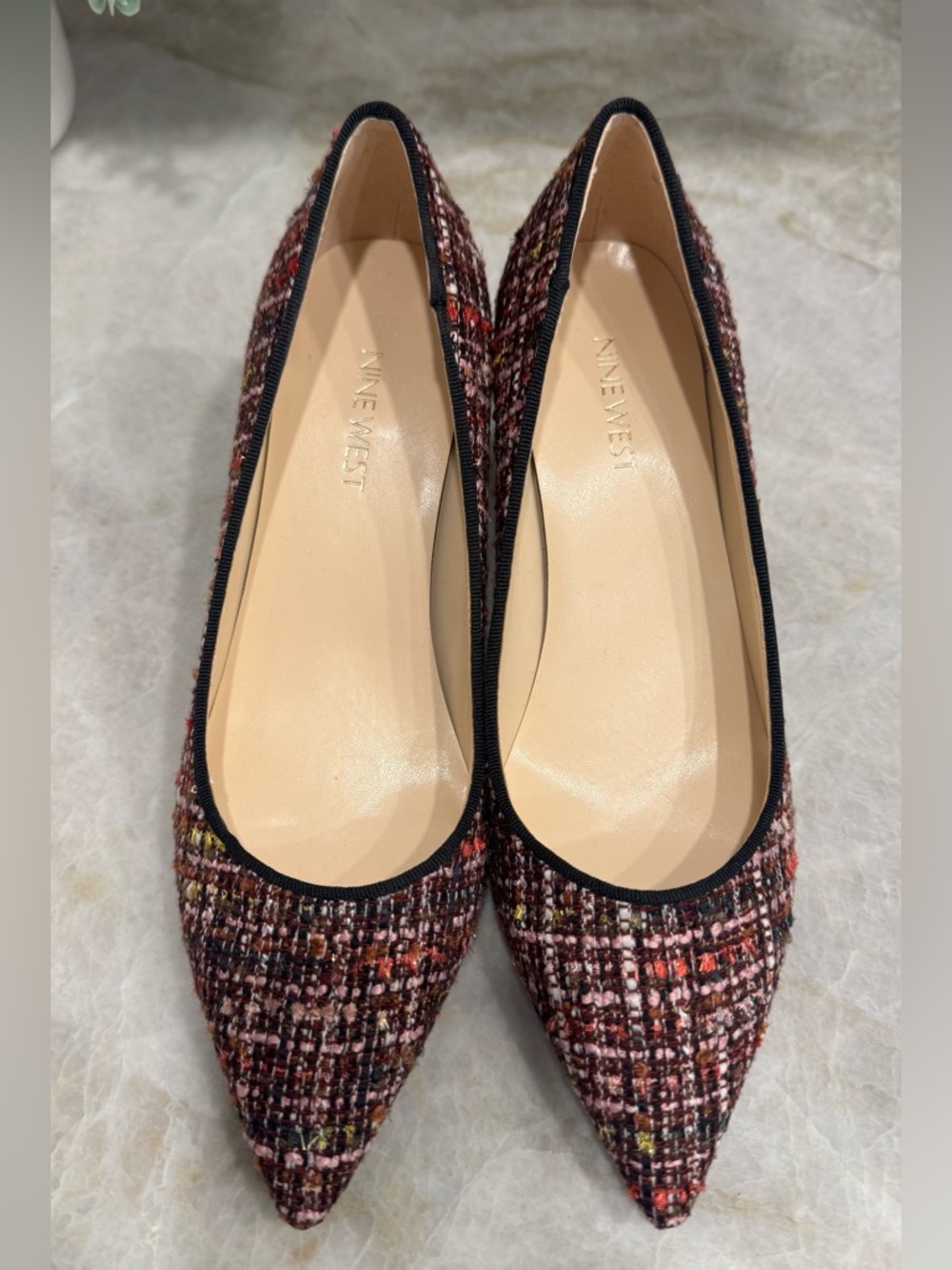 Nine West Tweed Pointed-Toe kitten heels in Multi-Pink/Burgundy/Black